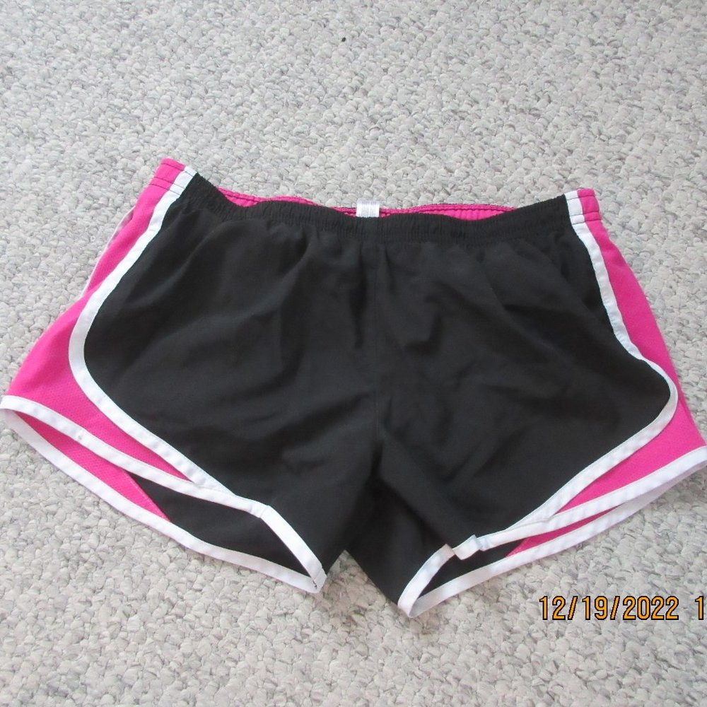 pink and black athletic running shorts
